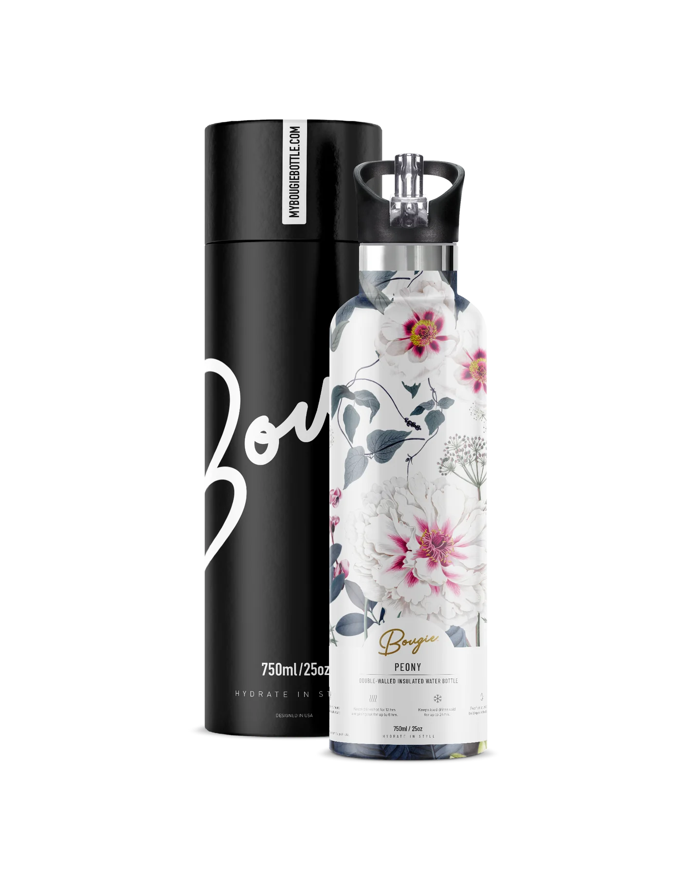 Bougie Bottle insulated Peony Water Bottle 25 oz