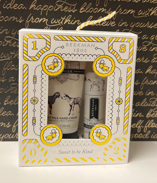 BEEKMAN 1802 Fragrance Free Goat Milk Hand Cream and Lip Balm Set