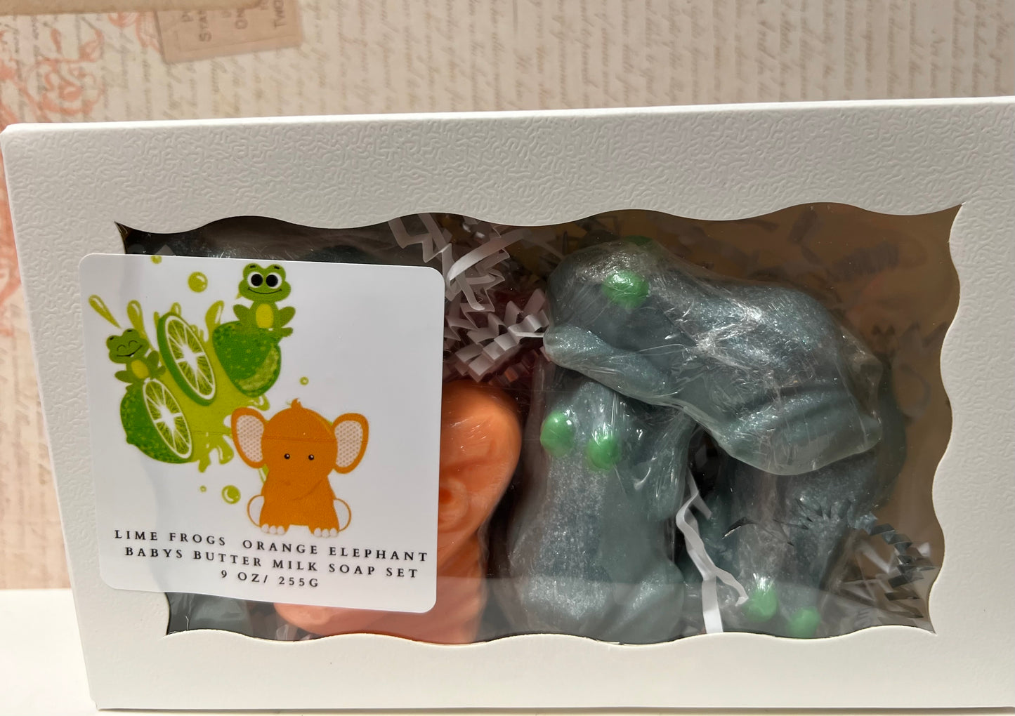 LIME FROGS & ORANGE ELEPHANT BABYS BUTTER MILK GIFT SET