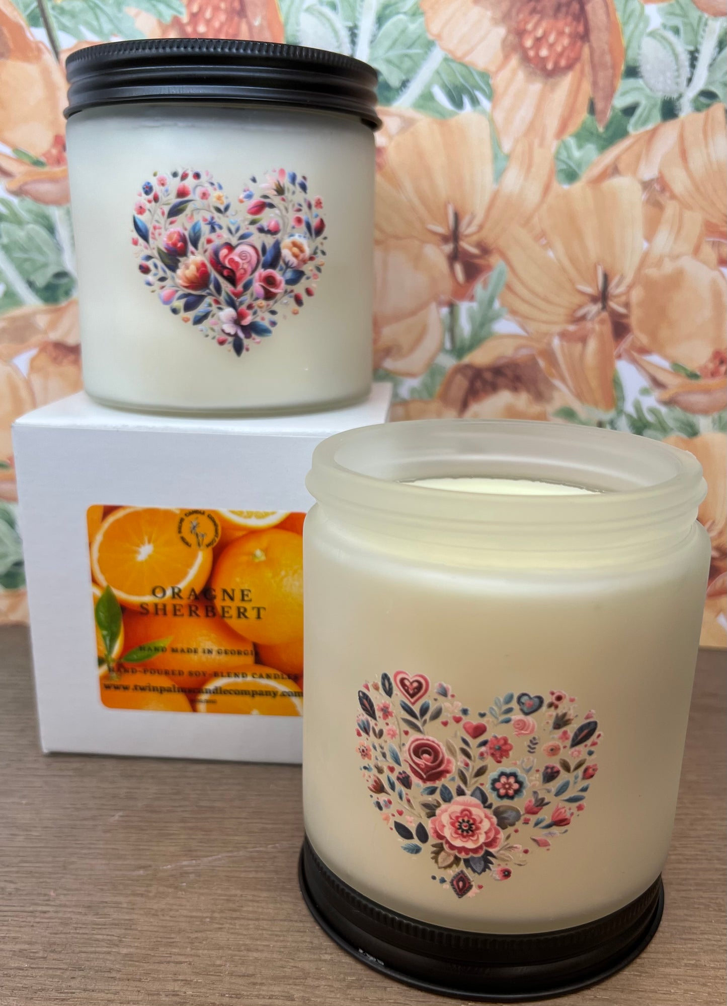 Orange Sherbet Candle  Heart