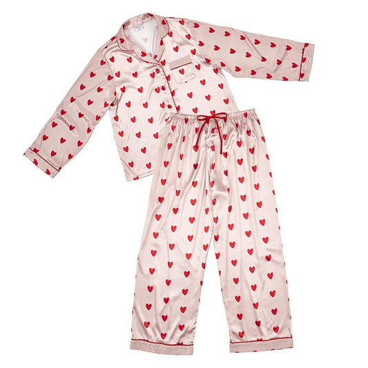 Get ready for sweet dreams and lounging in comfort with our Bella Sleep &amp; Spa Pink Heart PJ set.  Front
