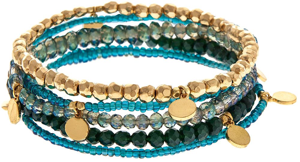 Five Strand Gold Multi Blue Bead Bracelet Set