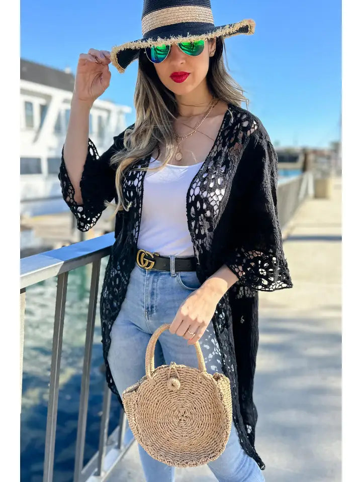 KIMONO BLACK FLORAL LACE