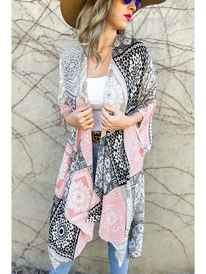 Grey Multi patchwork printed Kimono Carigan