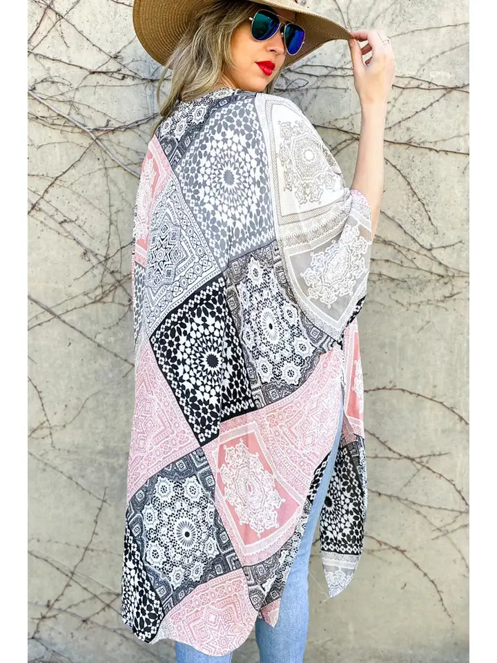 Grey Multi patchwork printed Kimono Carigan