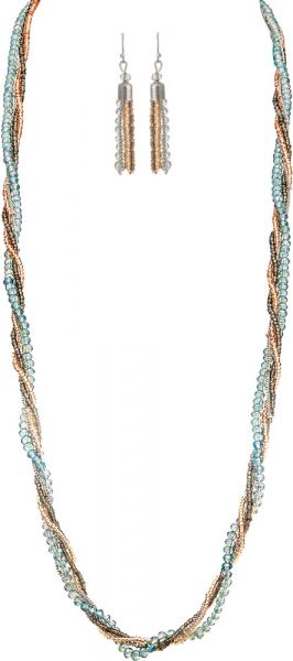 Mint Green Long Bead Necklace Set