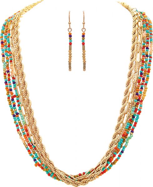 Gold Seed Bead Rope Chain Necklace Set